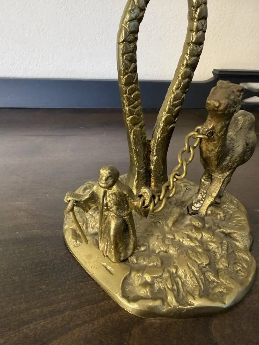 Vintage Bronze/Brass Sculpture Man with a Camel under a Palm Tree